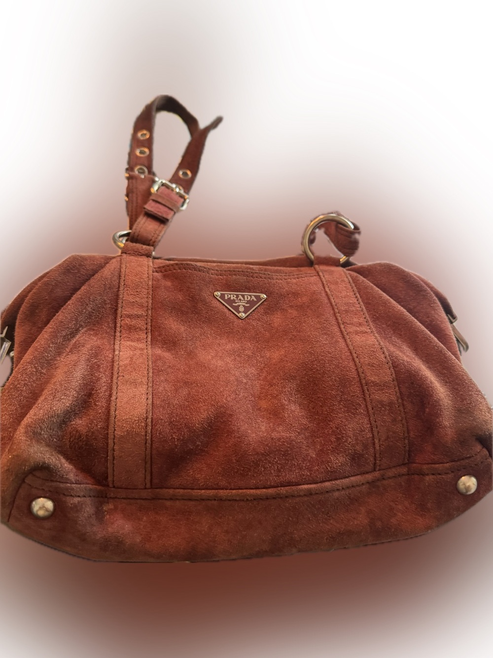 Prada Rust Brown Suede Shoulder Bag